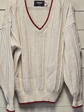 Dunbrooke Cream Knit Sweater with Red Trim